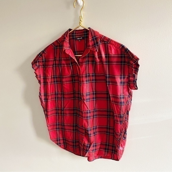 Madewell Central Shirt Button Down Top Plaid Red Cotton‎ Oversized XS - Picture 3 of 8